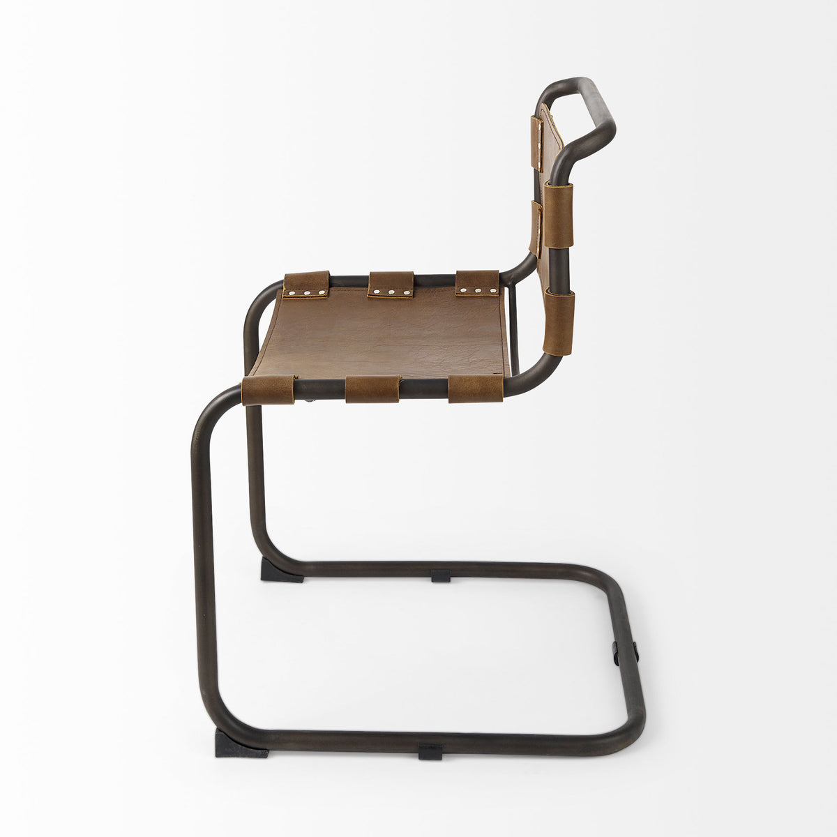 Berbick 33" Total Height Medium Brown Leather w/ Iron Frame Dining Chair | BeBoldFurniture