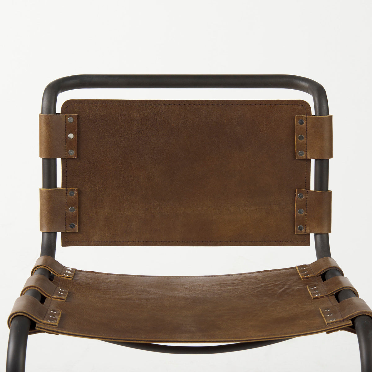 Berbick 33" Total Height Medium Brown Leather w/ Iron Frame Dining Chair | BeBoldFurniture