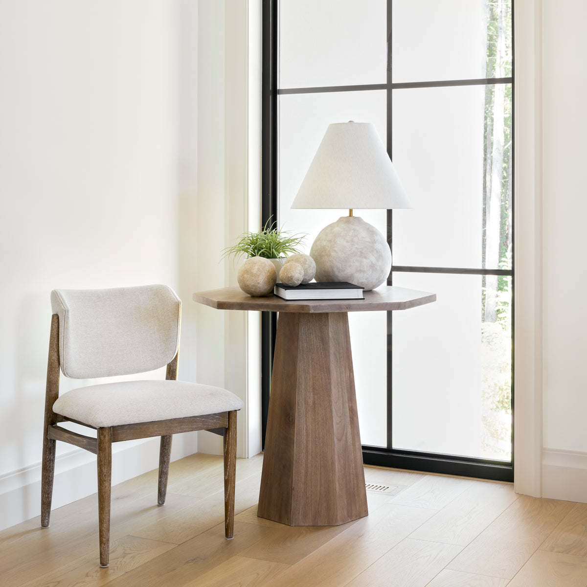 Cline Cream Fabric Upholstered and Light Brown Wood Dining Chair | BeBoldFurniture