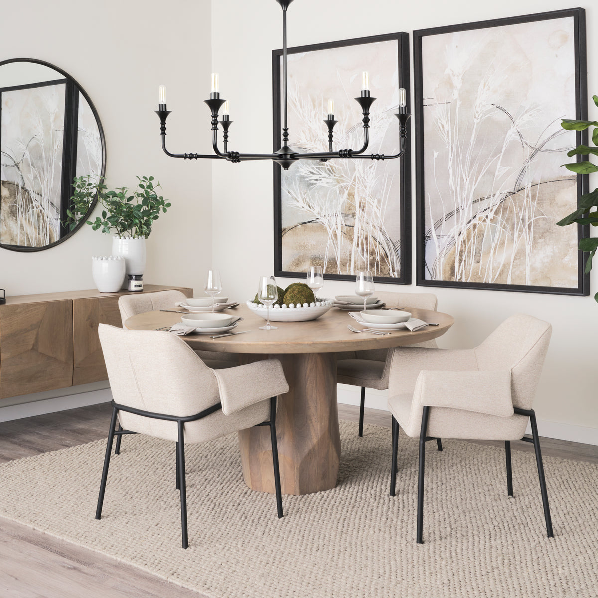 Brently Dining Chair w/ Oatmeal Fabric & Matte Black Metal Legs | BeBoldFurniture