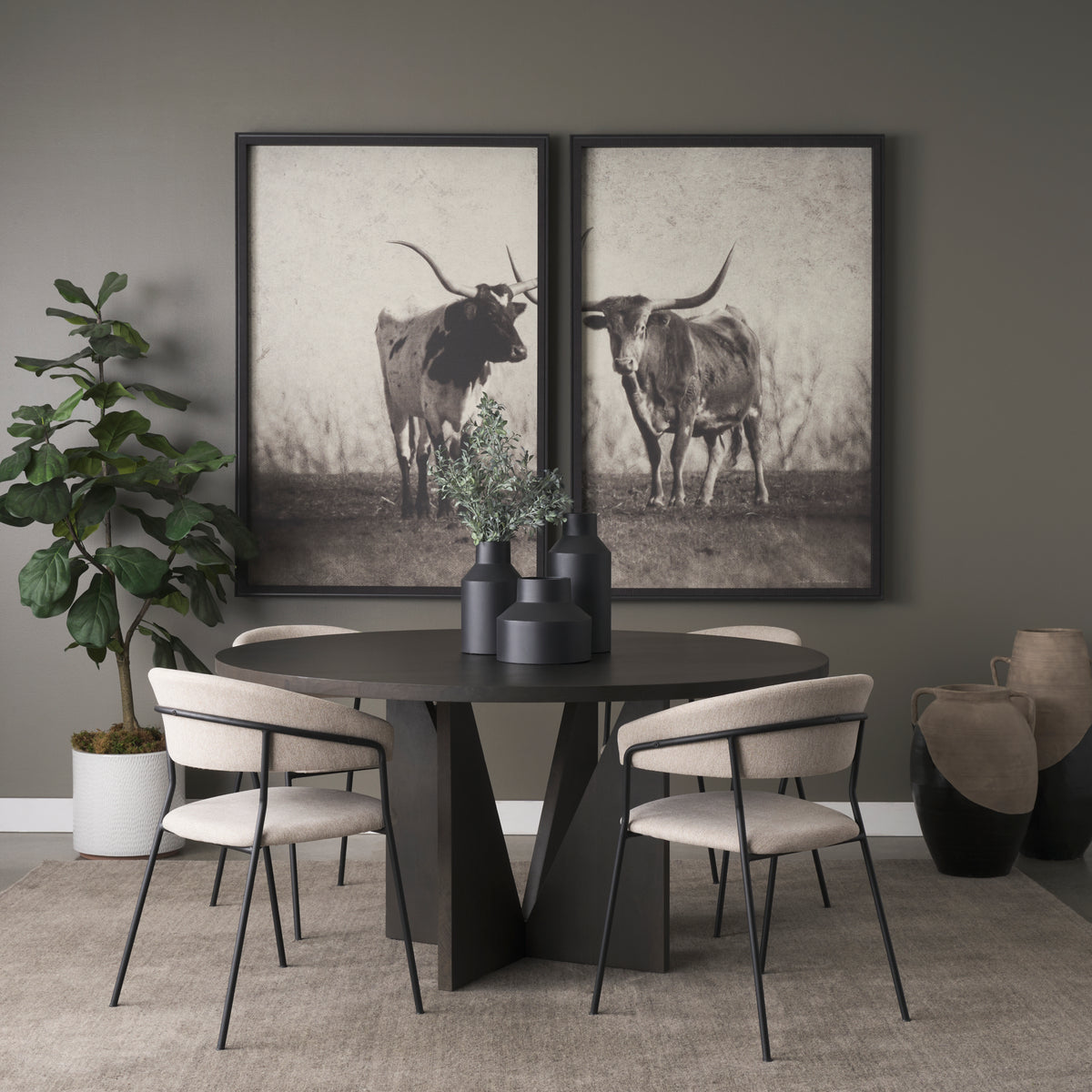 Tarro 60" Round Textured Espresso Wood w/ Geometrical Base Dining Table | BeBoldFurniture