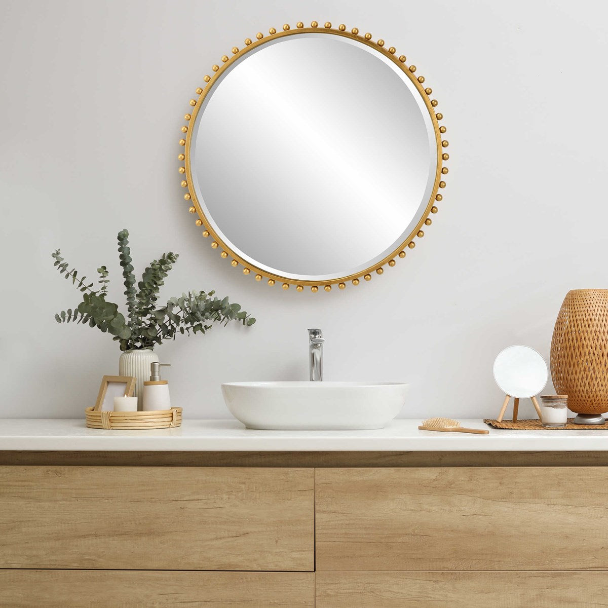 Taza Round Mirror Gold | BeBoldFurniture