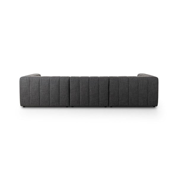 Langham Channeled 3-Piece Sectional Left Chaise With Ottoman Saxon Charcoal | BeBoldFurniture