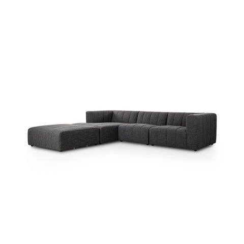 Langham Channeled 3-Piece Sectional Left Chaise With Ottoman Saxon Charcoal | BeBoldFurniture 