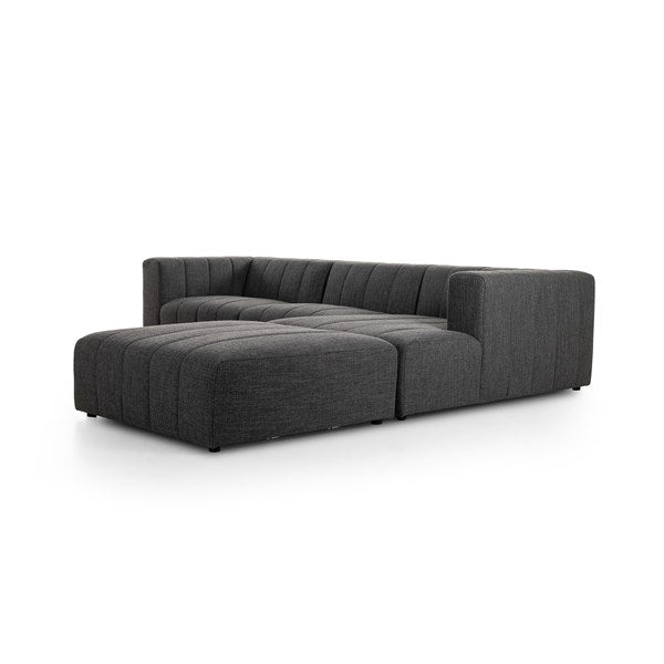 Langham Channeled 3-Piece Sectional Right Chaise With Ottoman Saxon Charcoal | BeBoldFurniture 