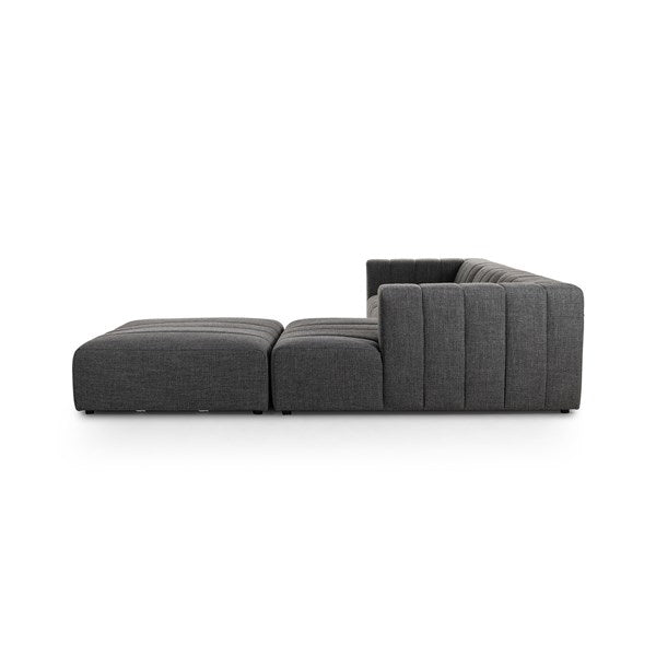 Langham Channeled 3-Piece Sectional Right Chaise With Ottoman Saxon Charcoal | BeBoldFurniture