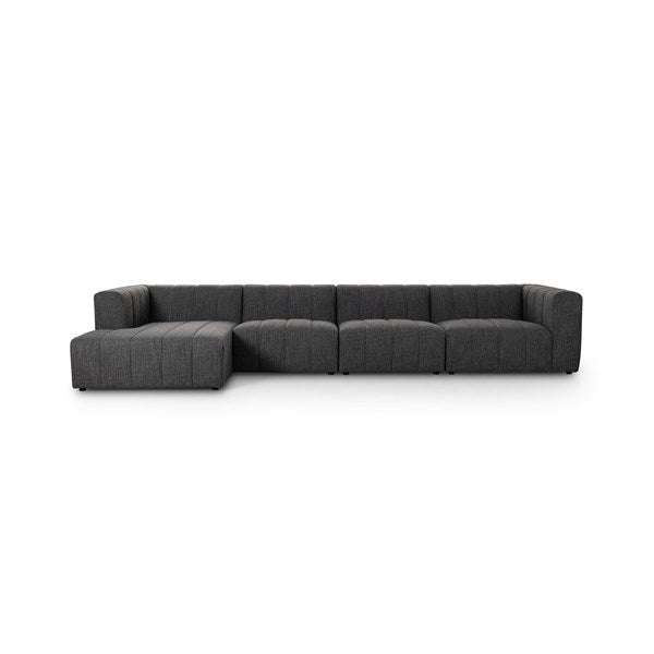Langham Channeled 4-Piece Sectional Left Chaise Saxon Charcoal | BeBoldFurniture