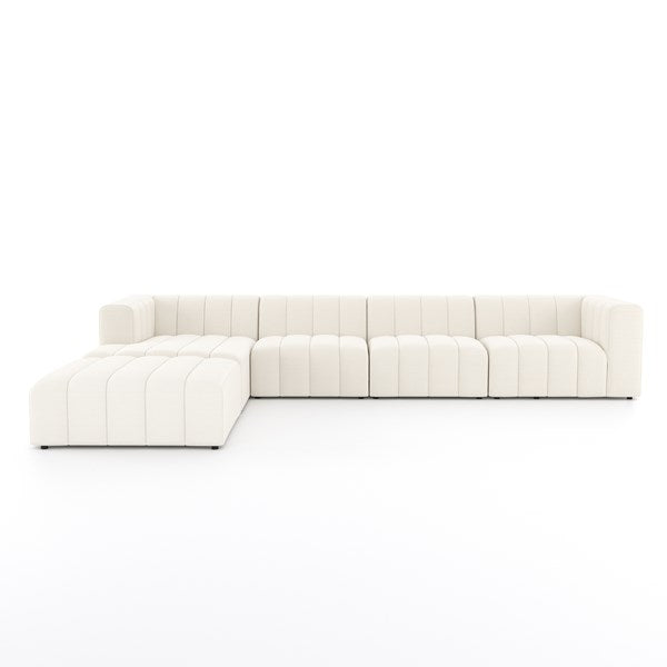 Langham Channeled 4-Piece Sectional Left Chaise With Ottoman Fayette Cloud | BeBoldFurniture