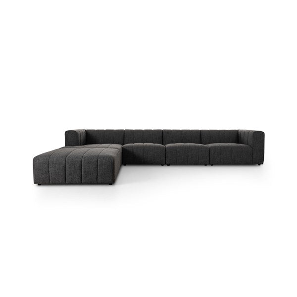 Langham Channeled 4-Piece Sectional Left Chaise With Ottoman Saxon Charcoal | BeBoldFurniture