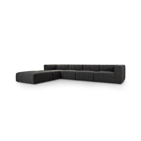 Langham Channeled 4-Piece Sectional Left Chaise With Ottoman Saxon Charcoal | BeBoldFurniture 
