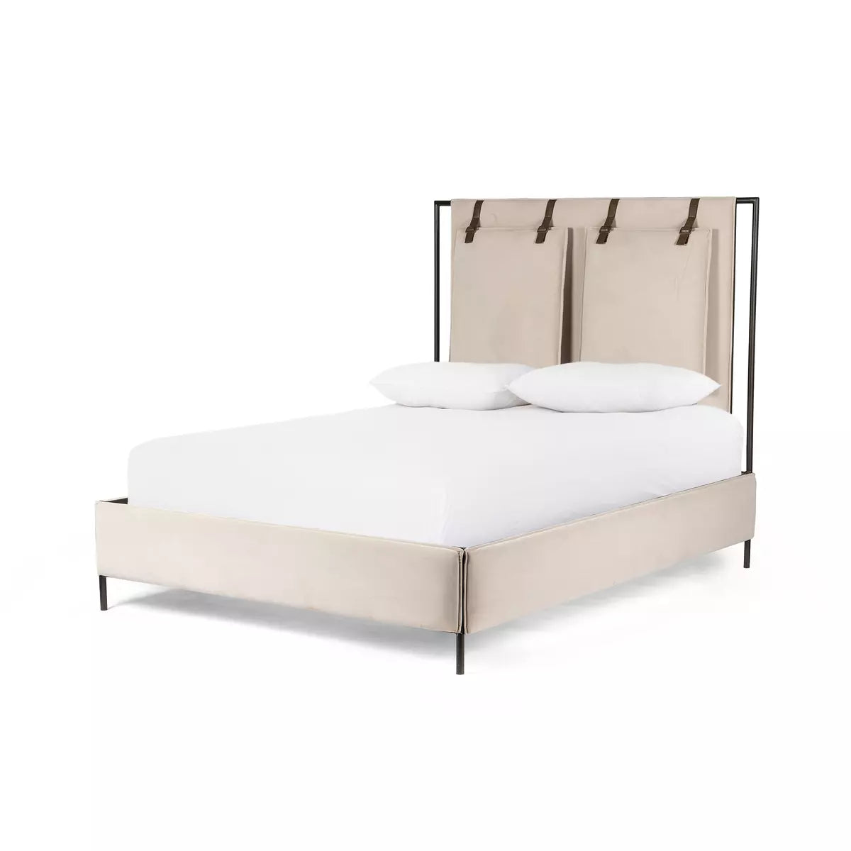 Leigh Upholstered Bed Modern Velvet Sand | BeBoldFurniture