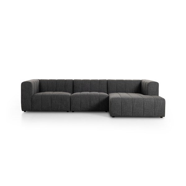 Langham Channeled 3-Piece Sectional Right Chaise Saxon Charcoal | BeBoldFurniture