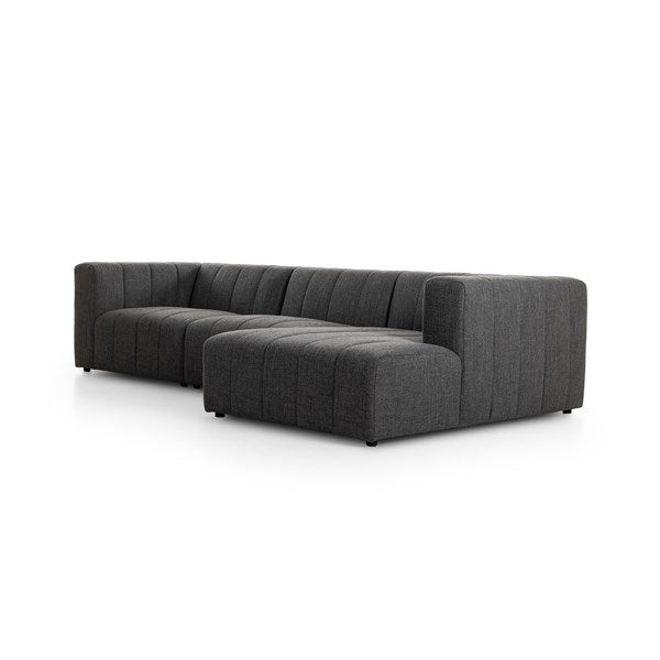 Langham Channeled 3-Piece Sectional Right Chaise Saxon Charcoal | BeBoldFurniture 