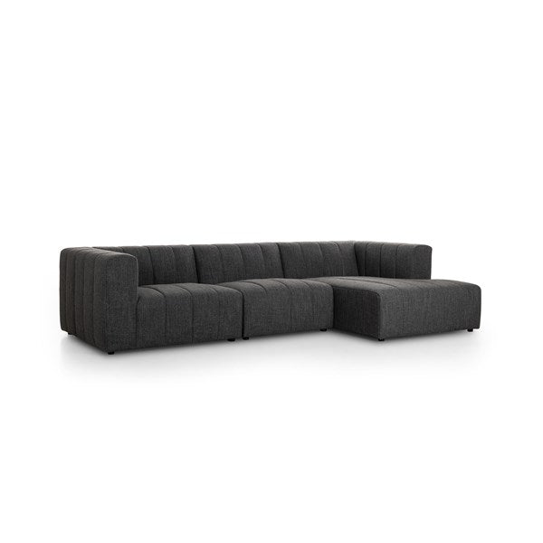 Langham Channeled 3-Piece Sectional Right Chaise Saxon Charcoal | BeBoldFurniture