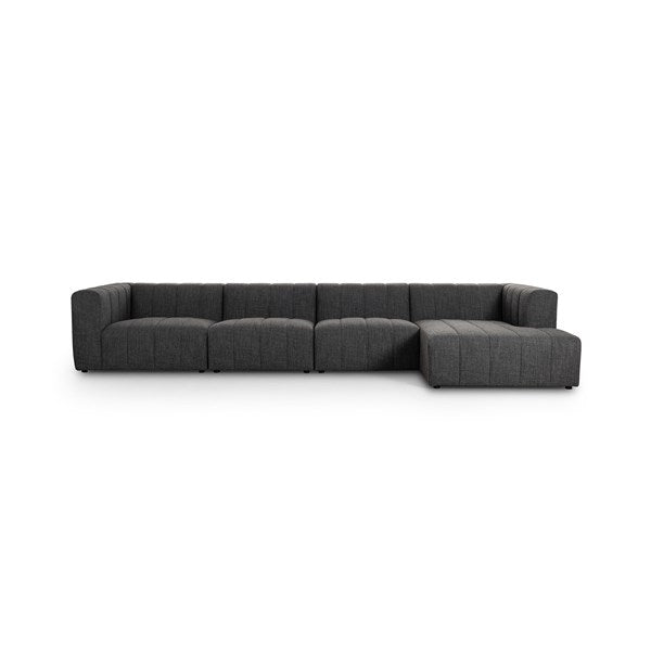 Langham Channeled 4-Piece Sectional Right Chaise Saxon Charcoal | BeBoldFurniture
