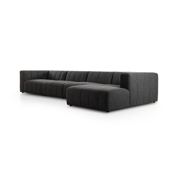 Langham Channeled 4-Piece Sectional Right Chaise Saxon Charcoal | BeBoldFurniture 