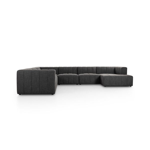 Langham Channeled 6-Piece Sectional Right Chaise Saxon Charcoal | BeBoldFurniture