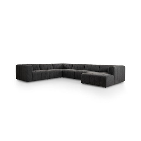 Langham Channeled 6-Piece Sectional Right Chaise Saxon Charcoal | BeBoldFurniture 