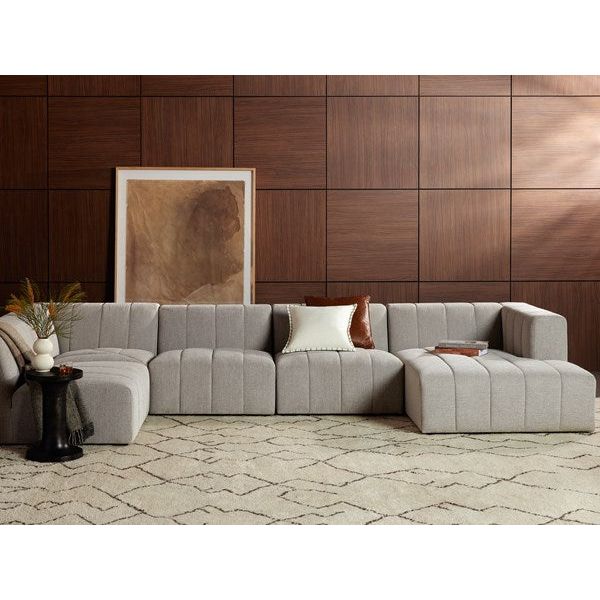 Langham Channeled 5-Piece Sectional Right Chaise Napa Sandstone | BeBoldFurniture