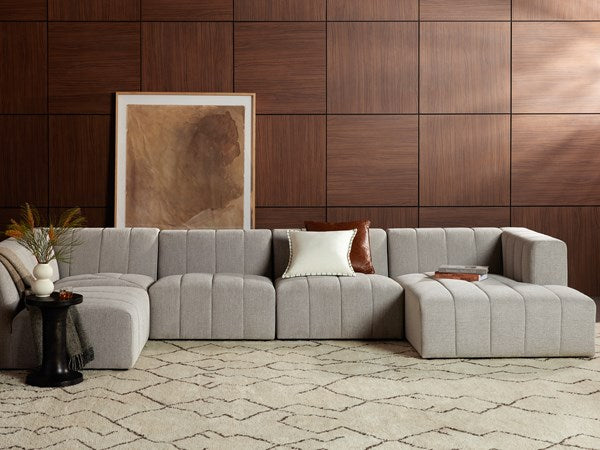 Langham Channeled 5-Piece Sectional Right Chaise Napa Sandstone | BeBoldFurniture