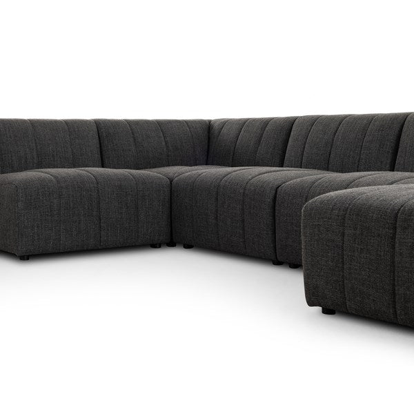 Langham Channeled 5-Piece Sectional Right Chaise Saxon Charcoal | BeBoldFurniture