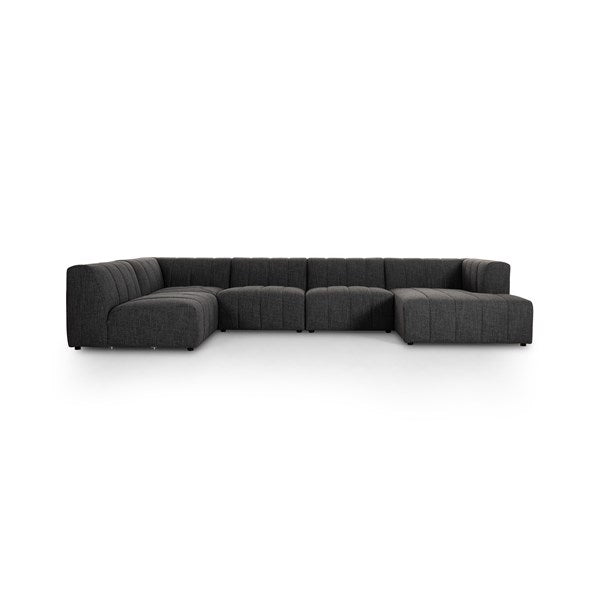 Langham Channeled 5-Piece Sectional Right Chaise Saxon Charcoal | BeBoldFurniture