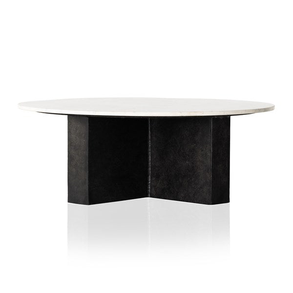 Terrell Round Coffee Table Polished White | BeBoldFurniture