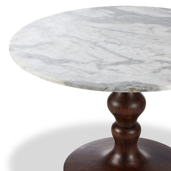 Kestrel Round Dining Table Dark Brown Acacia W/ White Marble | BeBoldFurniture