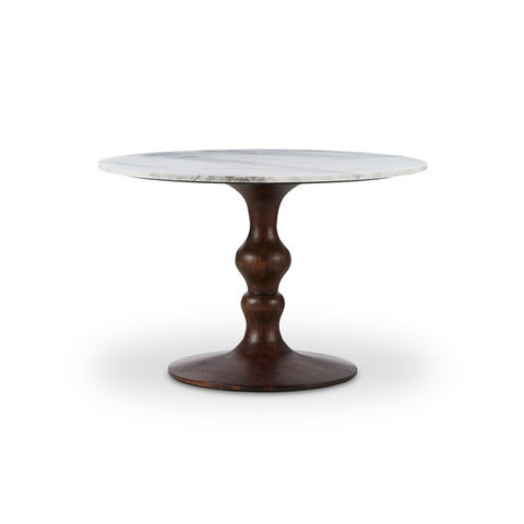 Kestrel Round Dining Table Dark Brown Acacia W/ White Marble | BeBoldFurniture 