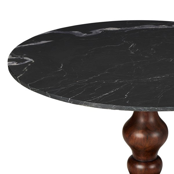 Kestrel Round Dining Table Dark Brown Acacia W/ Black Marble | BeBoldFurniture