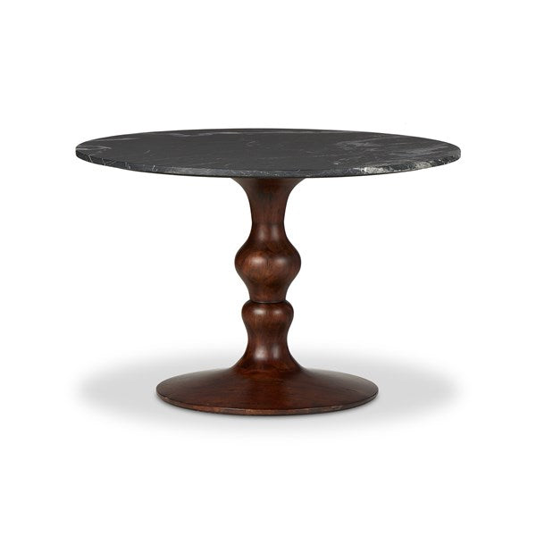 Kestrel Round Dining Table Dark Brown Acacia W/ Black Marble | BeBoldFurniture 