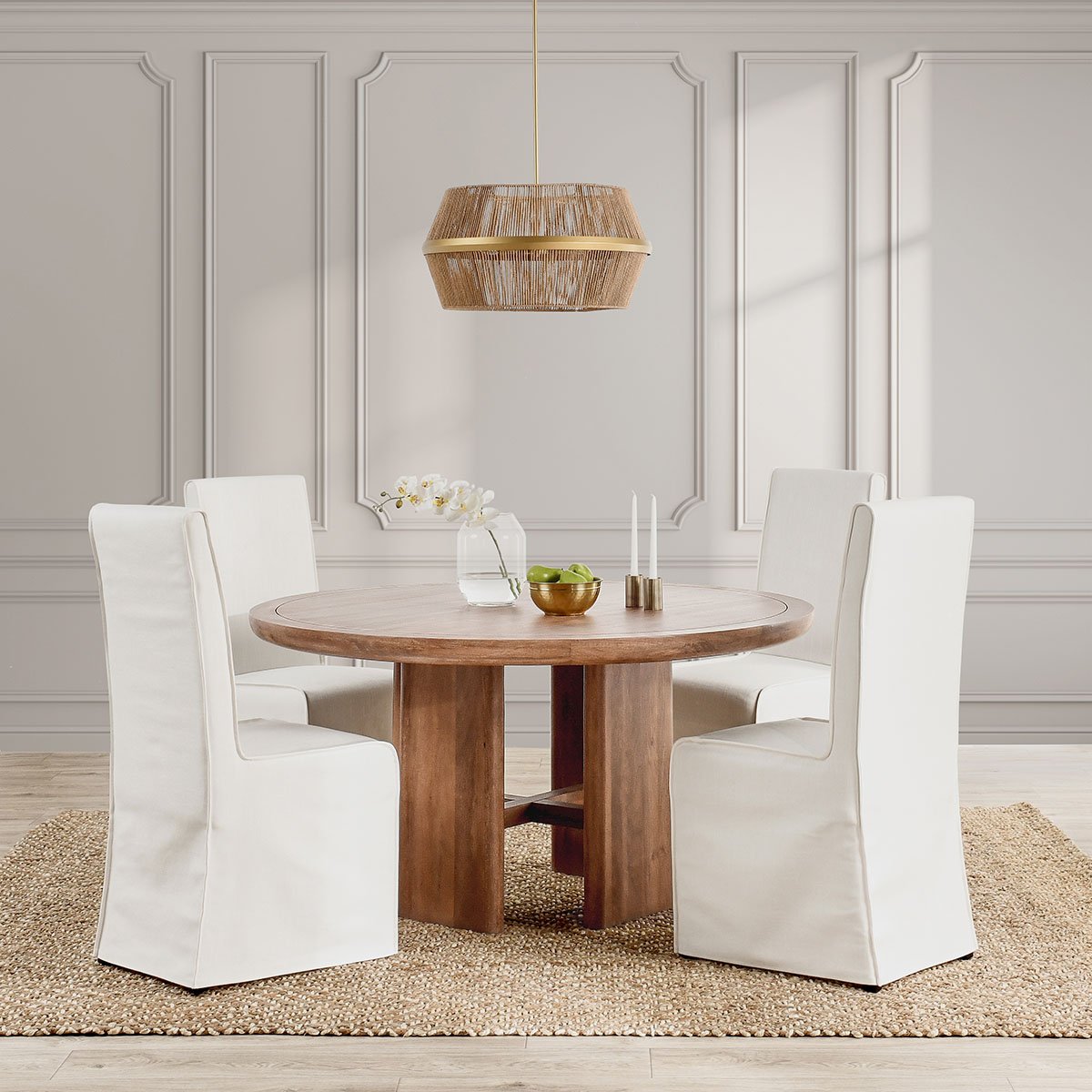 Selena Mango Wood 60" Round Dining Table Pottery Brown | BeBoldFurniture

