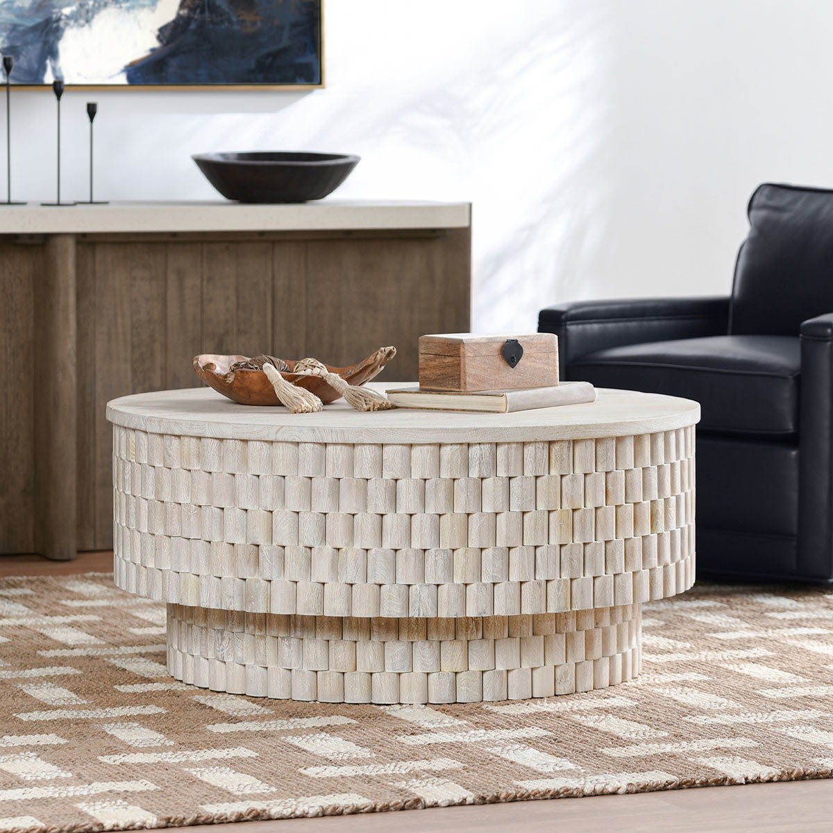 Norwood Mango Wood 40 Round Coffee Table White