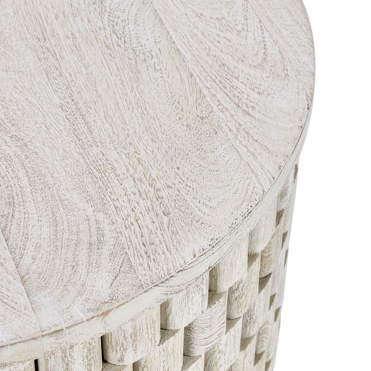 Norwood Mango Wood 25" Round End Table Coastal White | BeBoldFurniture