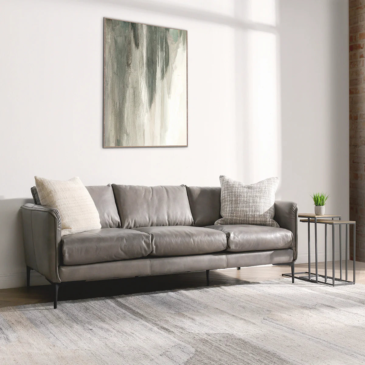 Abigail Leather Sofa Pewter Gray | BeBoldFurniture