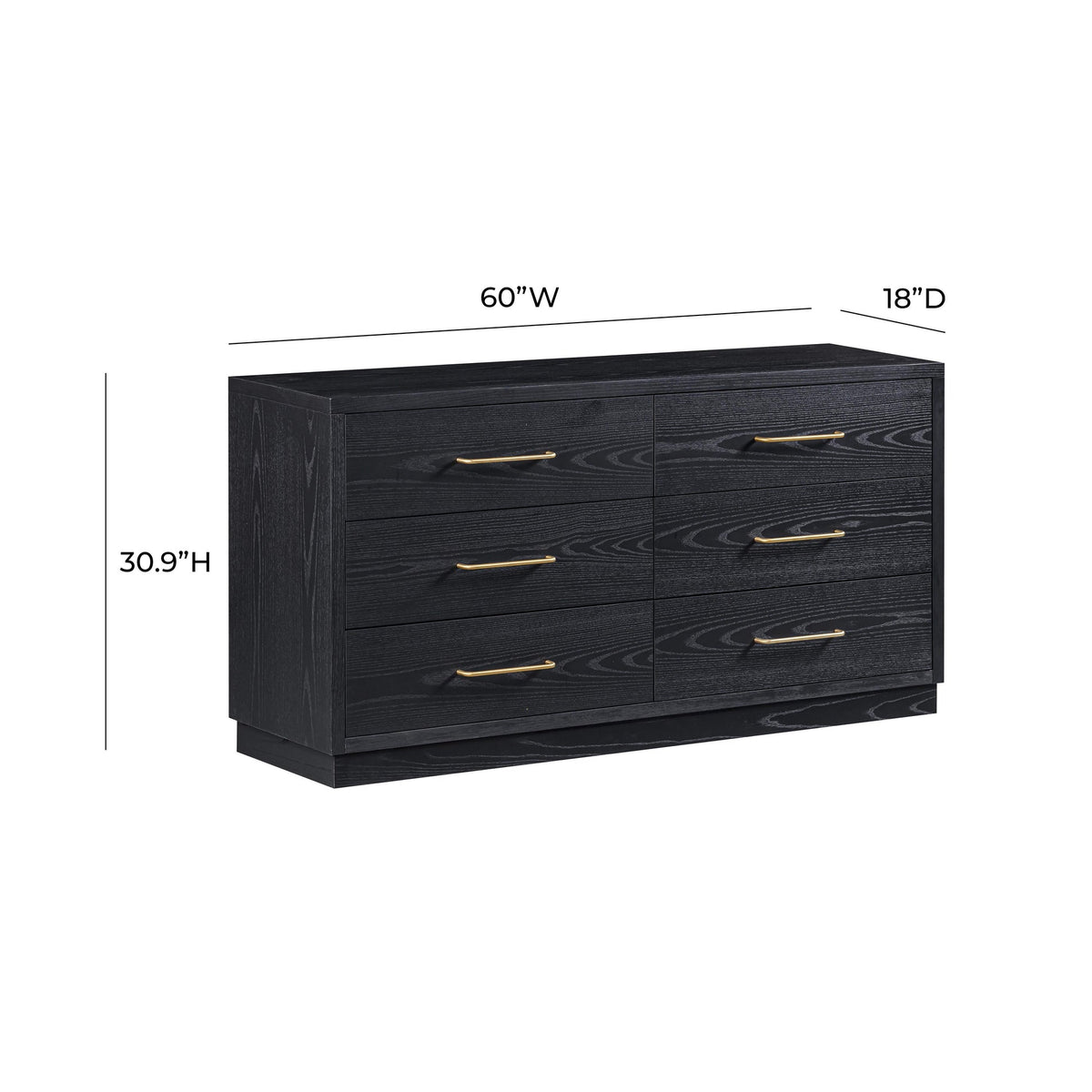 Marlow 6-Drawer Black Wood Dresser | BeBoldFurniture