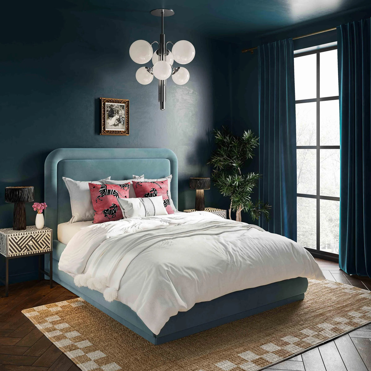 Briella Bluestone Velvet Bed | BeBoldFurniture