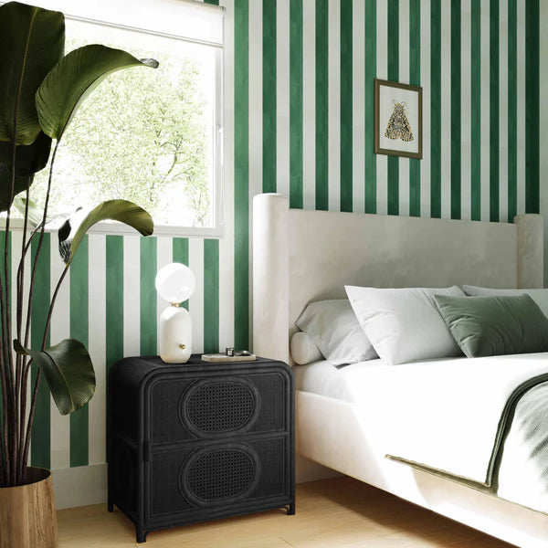 Tina Black Rattan Nightstand | BeBoldFurniture
