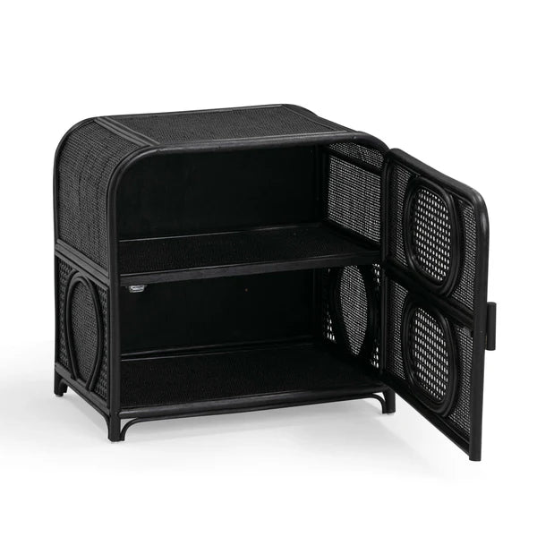 Tina Black Rattan Nightstand | BeBoldFurniture