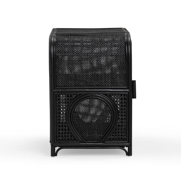 Tina Black Rattan Nightstand | BeBoldFurniture