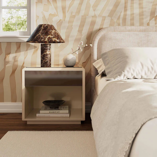 Martha Taupe Mirrored Nightstand | BeBoldFurniture