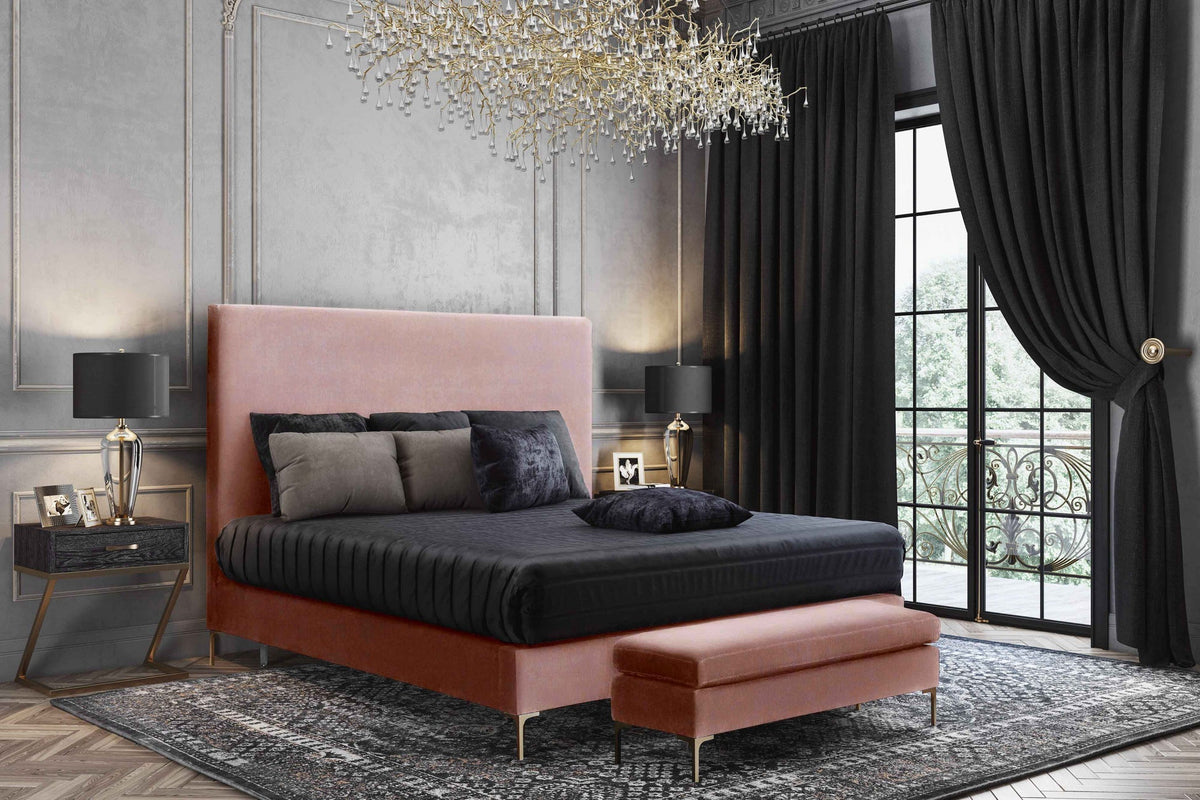 Delilah Blush Textured Velvet Bench | BeBoldFurniture