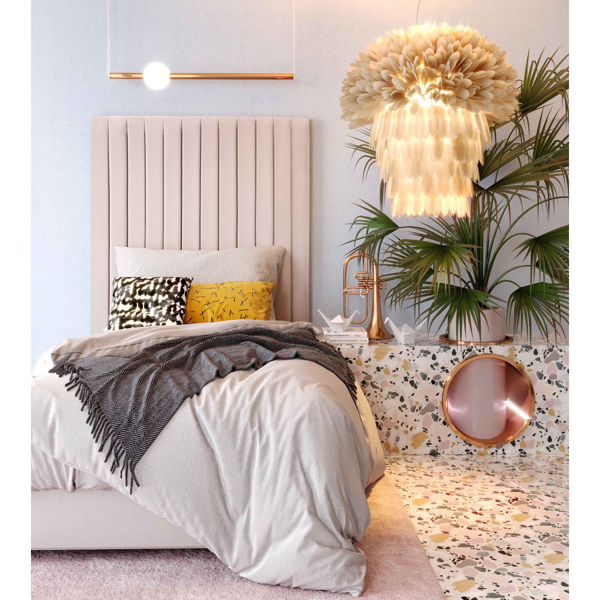 Arabelle Blush Velvet Bed Twin Size In Houston | BeBoldFurniture 