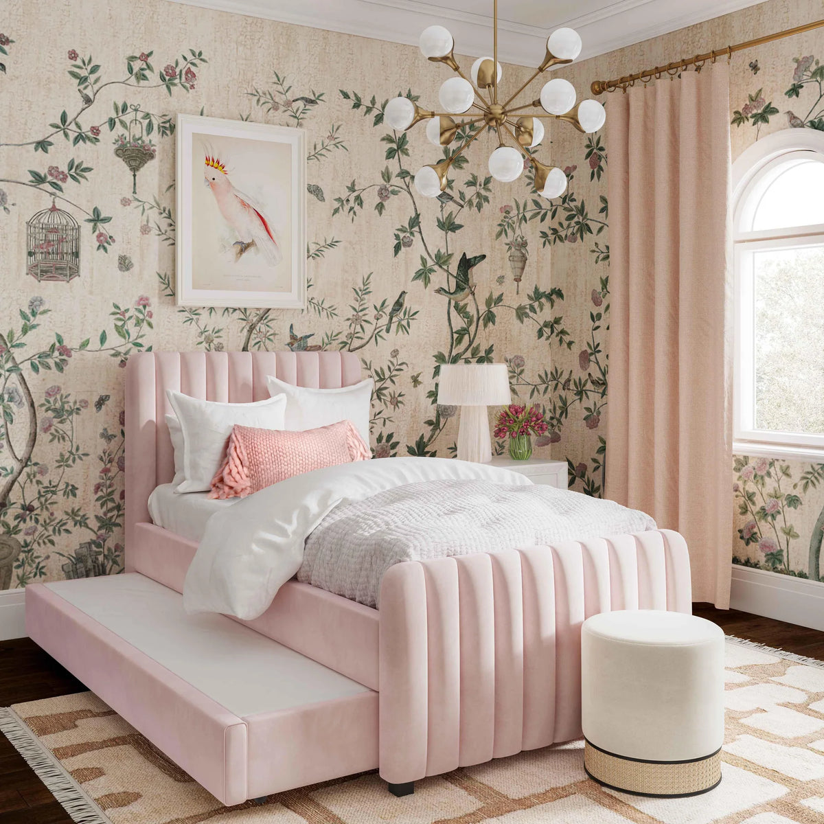 Angela Velvet Trundle Bed in Twin Blush | BeBoldFurniture