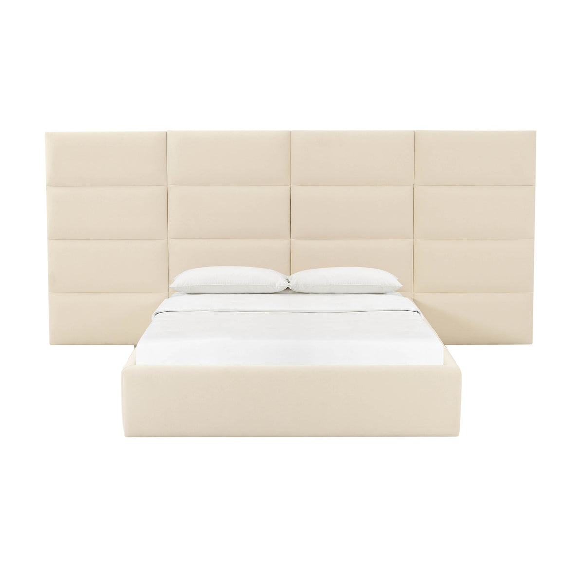 Eliana Cream Velvet King Bed With Wings | BeBoldFurniture