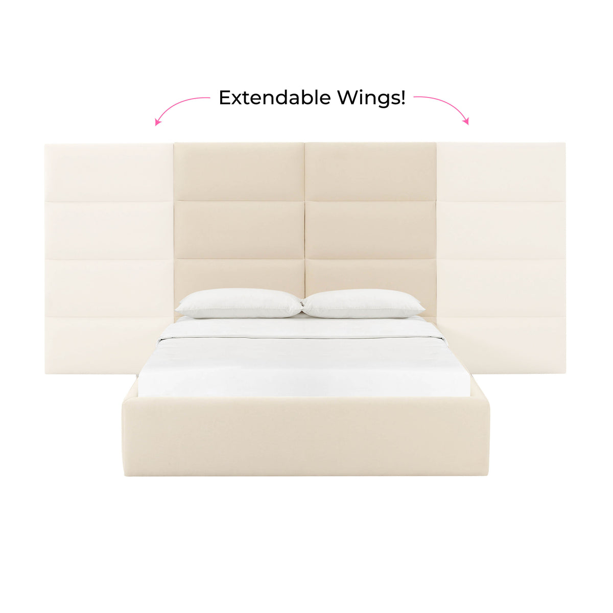 Eliana Cream Velvet King Bed With Wings | BeBoldFurniture