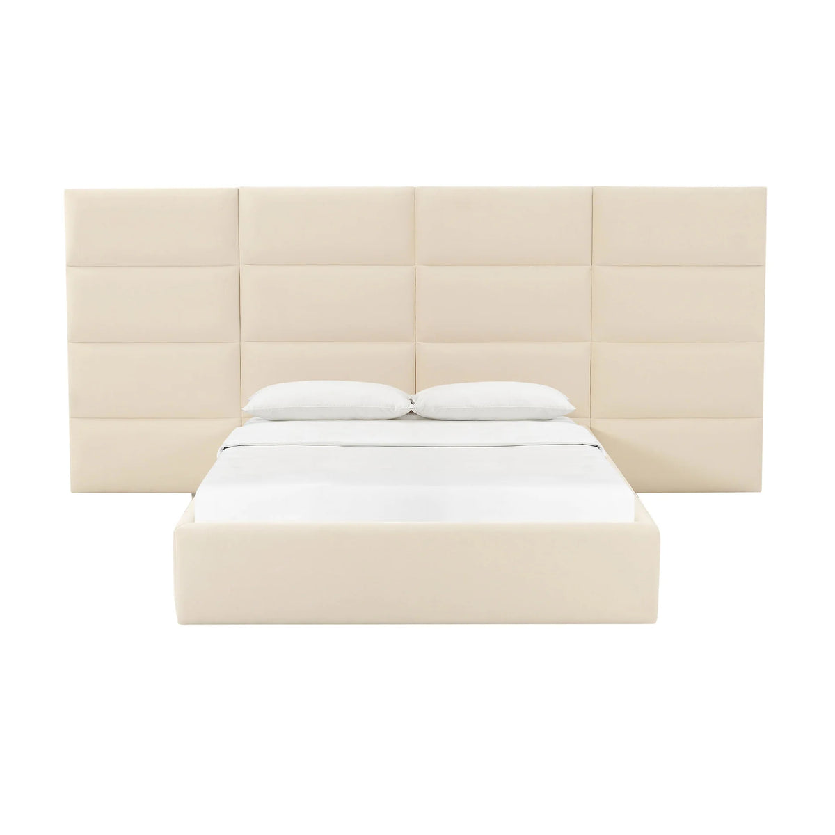 Eliana Cream Velvet Queen Bed With Wings | BeBoldFurniture