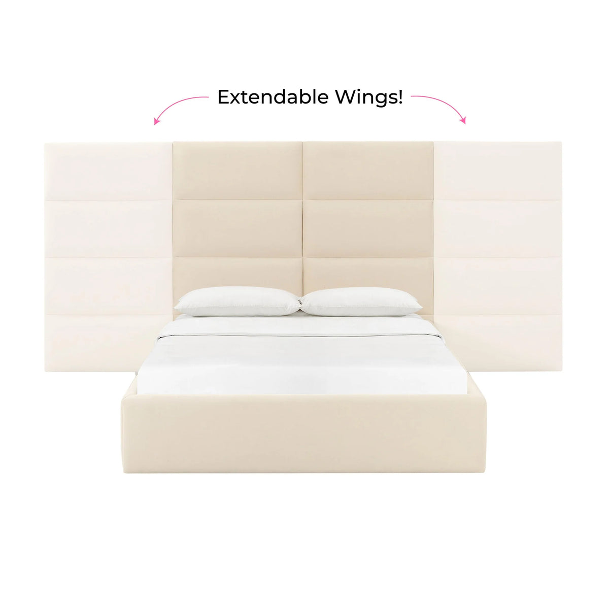 Eliana Cream Velvet Queen Bed With Wings | BeBoldFurniture