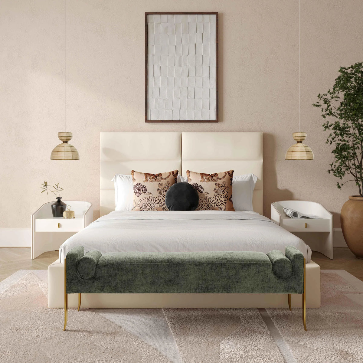 Eliana Cream Velvet Bed | BeBoldFurniture