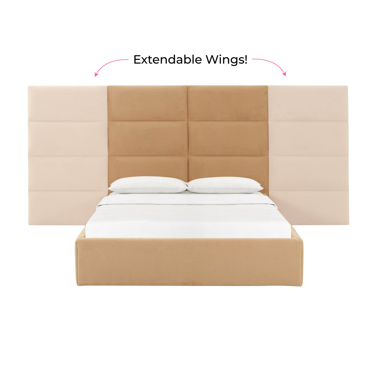 Eliana Honey Velvet King Bed With Wings | BeBoldFurniture